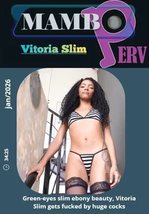 Green-eyes slim ebony beauty, Vitoria Slim gets fucked by huge cocks